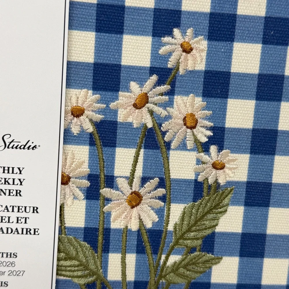Punch Studio 2027 17-Month Planner Blue Gingham Embroidered Daisy Floral Journal